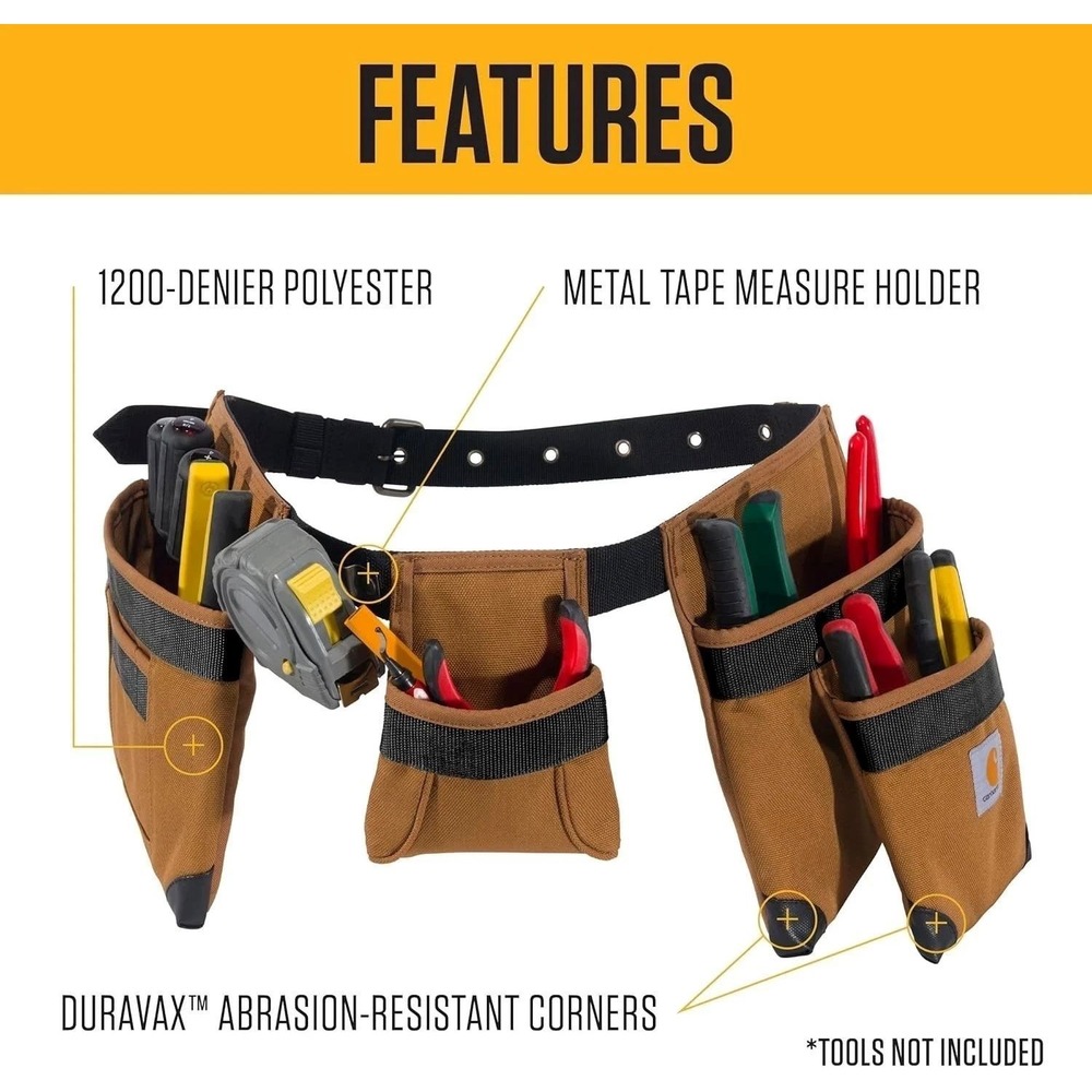 CARHARTT 000347 7-Pocket Adjustable Tool Belt Work Utility Belt Brown - Picture 3 of 6